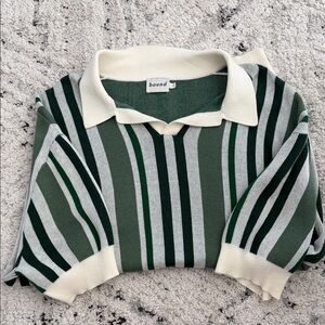 Bound Sweater Polo in Green and Cream Stripes